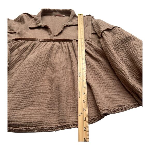 Ces Femme Blouse Top Womens Small Brown 100% Cotton Gauzy Relaxed Lagenlook Boho - Picture 7 of 9